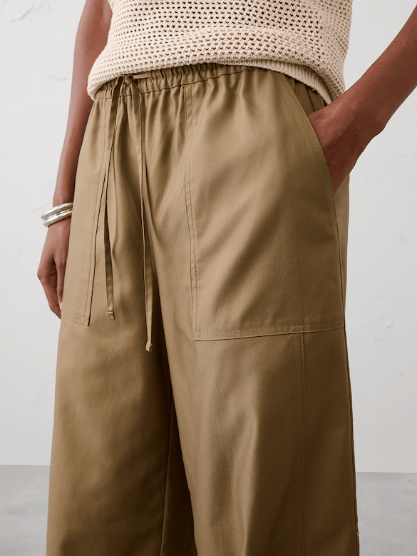 Wide-Leg Mid-Rise Utility Painters Twill Pull-On Pant