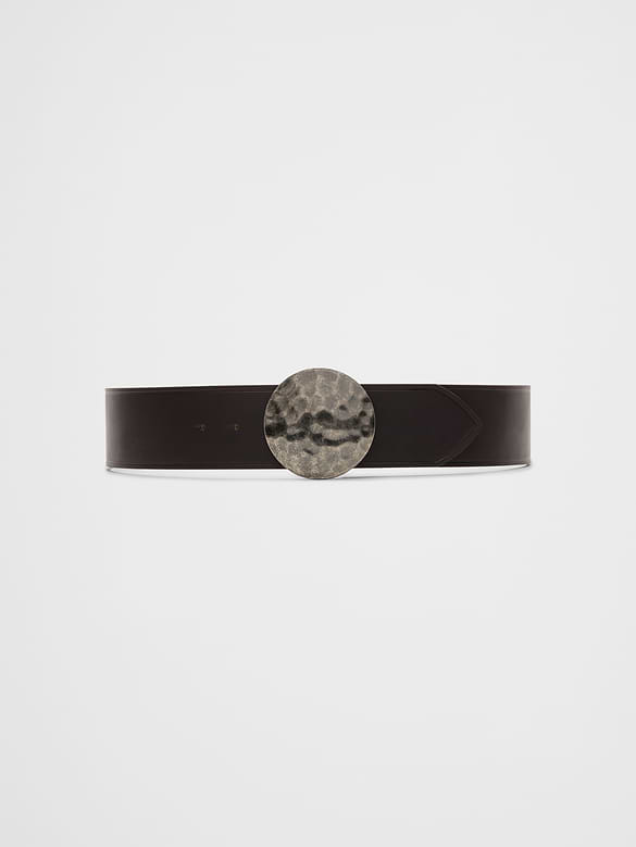 Wide Vegan Leather Round Buckle Belt