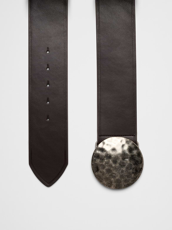 Wide Vegan Leather Round Buckle Belt