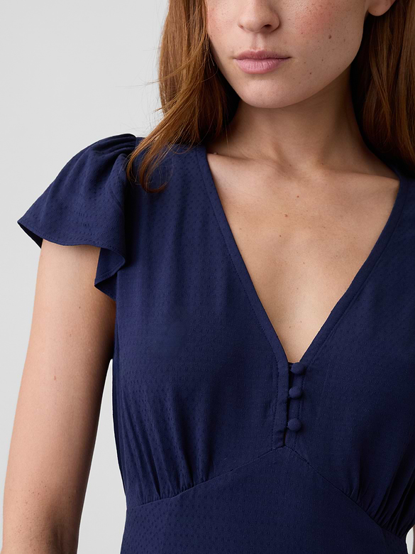 Flutter Sleeve V-Neck Midi Dress