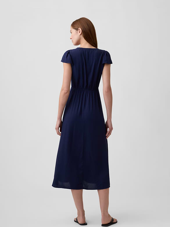 Flutter Sleeve V-Neck Midi Dress