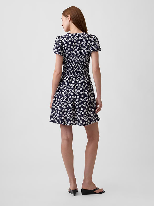 Smocked Flutter Sleeve Mini Dress