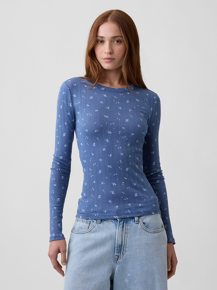 Image number 1 showing, Essential Ribbed Pointelle T-Shirt