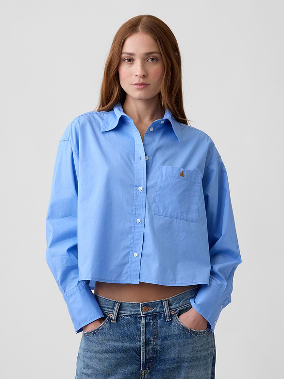 Oversized Cropped Shirt in Poplin