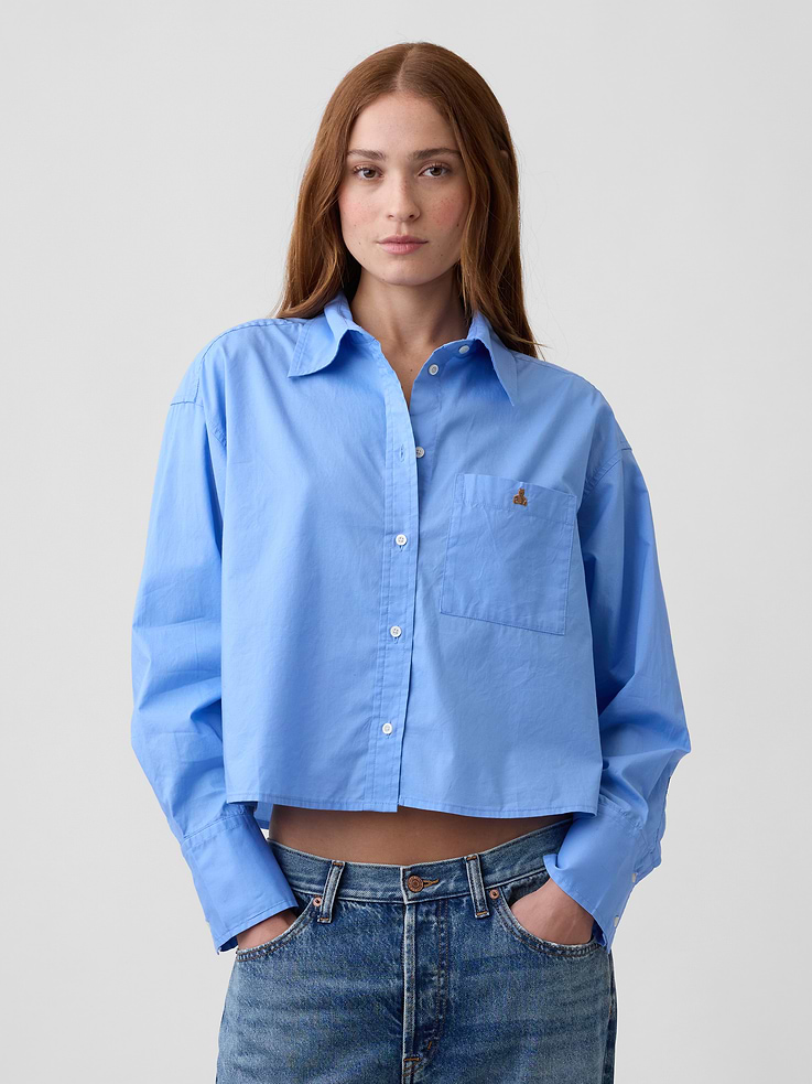 Image number 1 showing, Oversized Cropped Shirt in Poplin