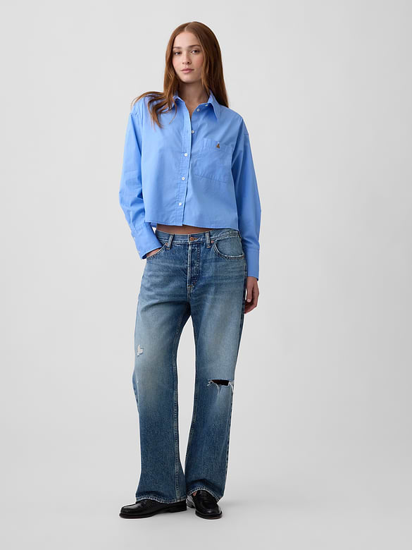 Oversized Cropped Shirt in Poplin