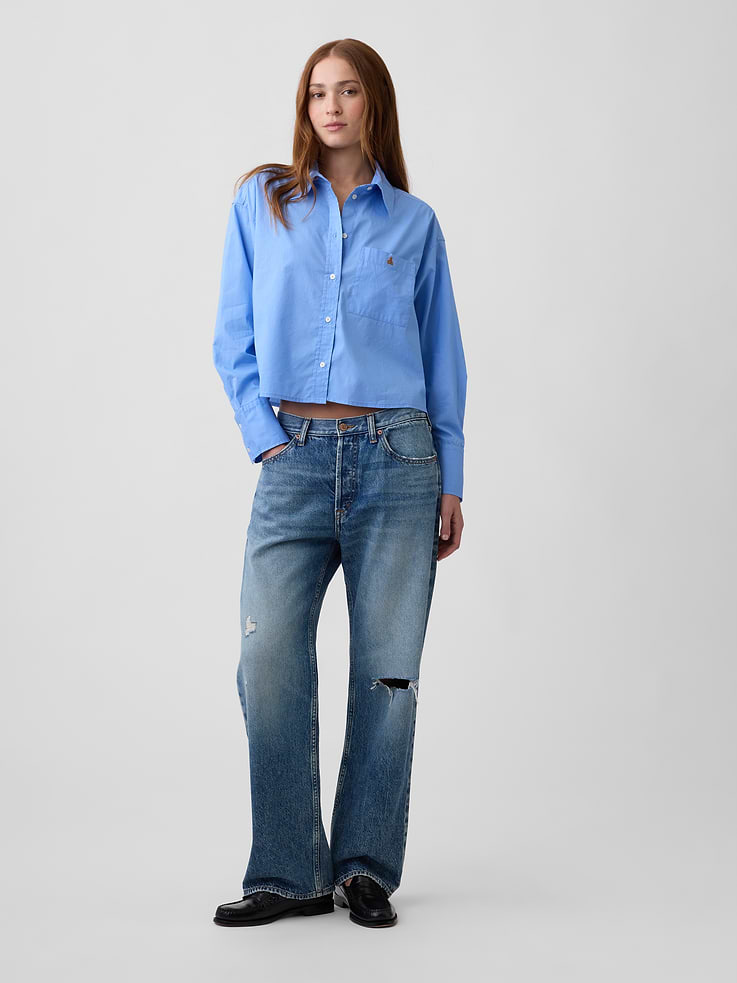 Image number 3 showing, Oversized Cropped Shirt in Poplin