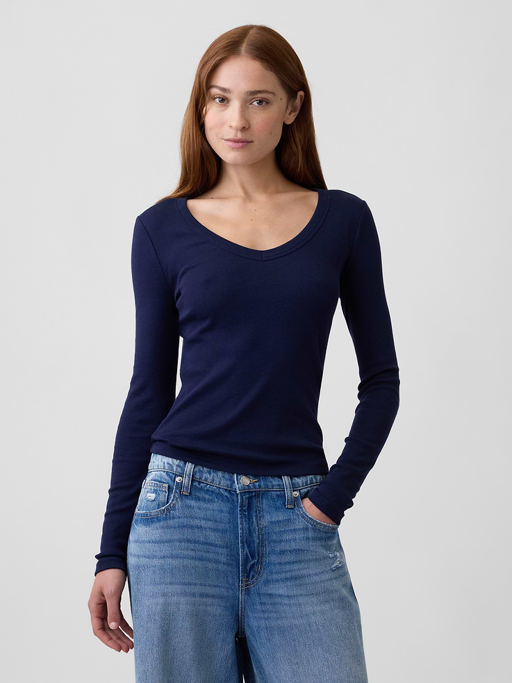 Image number 1 showing, Modern Ribbed V-Neck T-Shirt