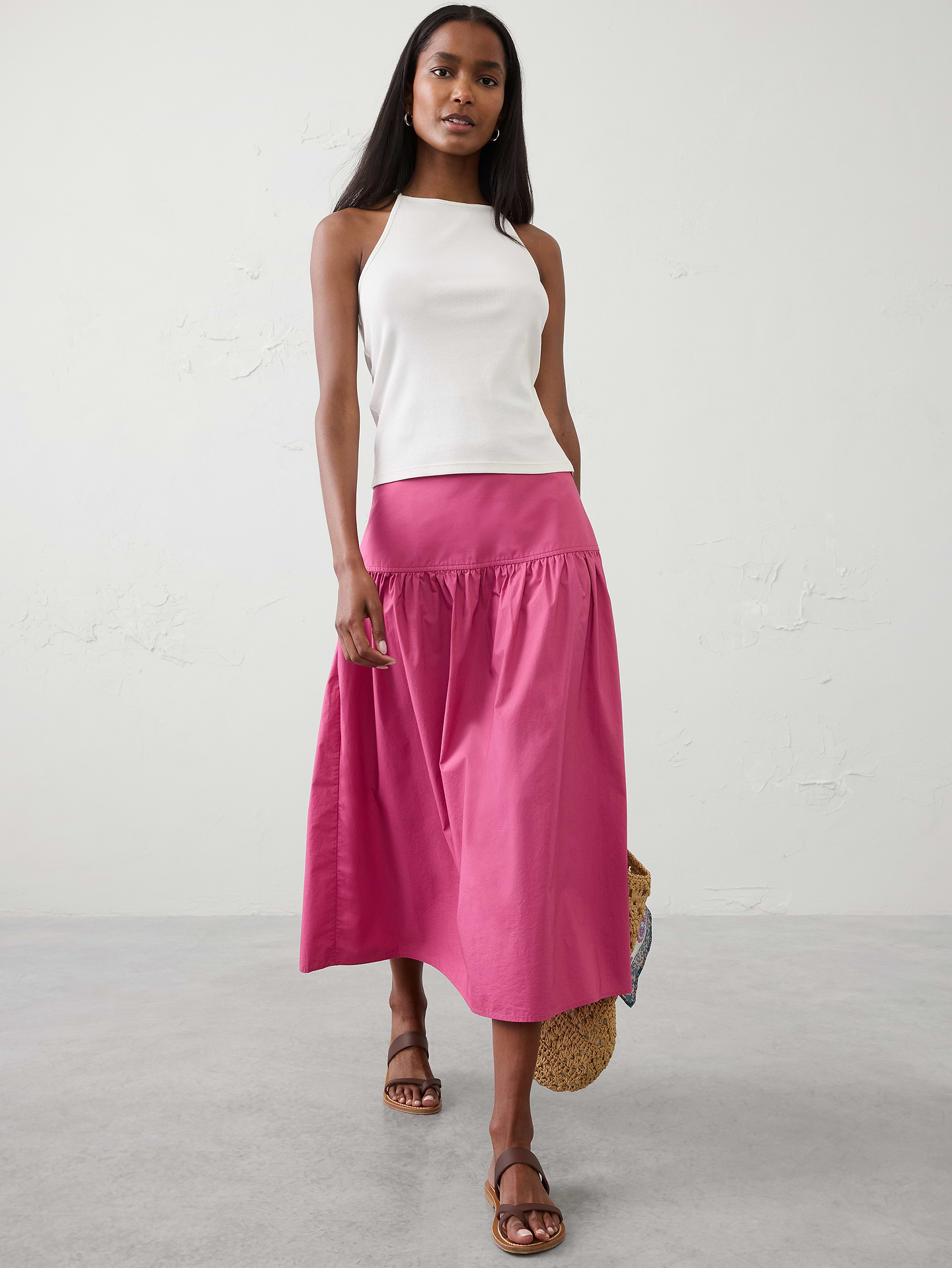 Image number 1 showing, Poplin Drop-Waist Midi Skirt