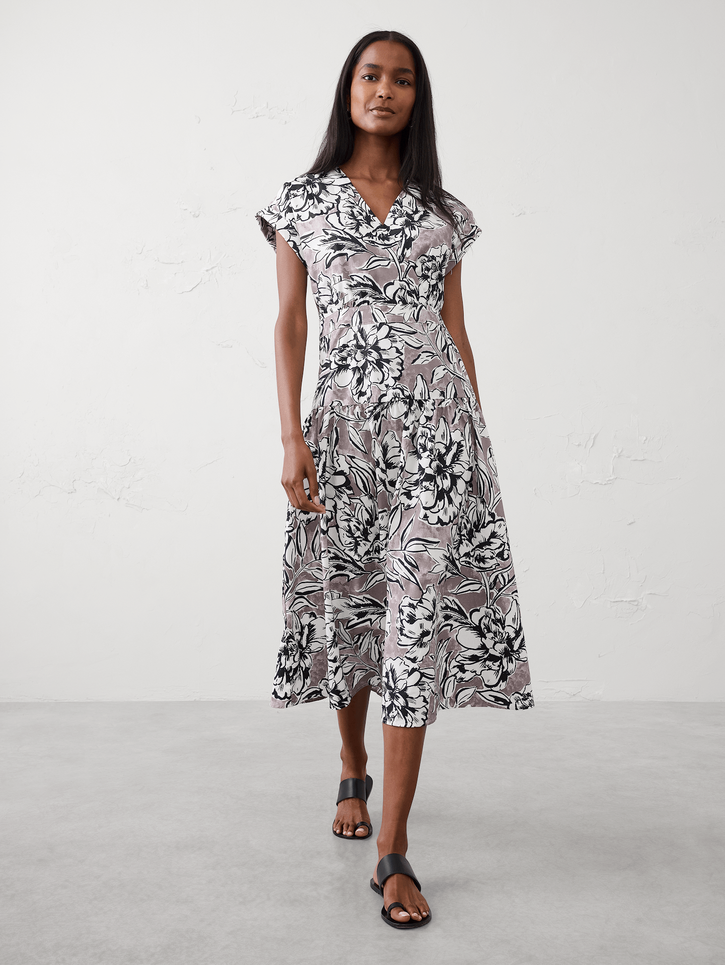 Image number 1 showing, Poplin Surplice Midi Dress