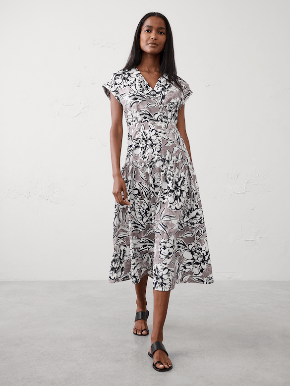 Poplin Surplice Midi Dress