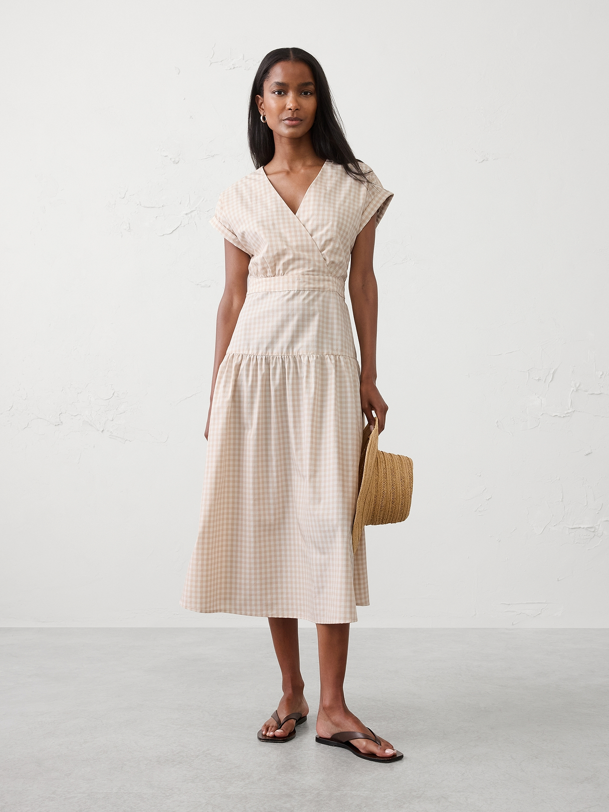 Poplin Surplice Midi Dress | Banana Republic Factory
