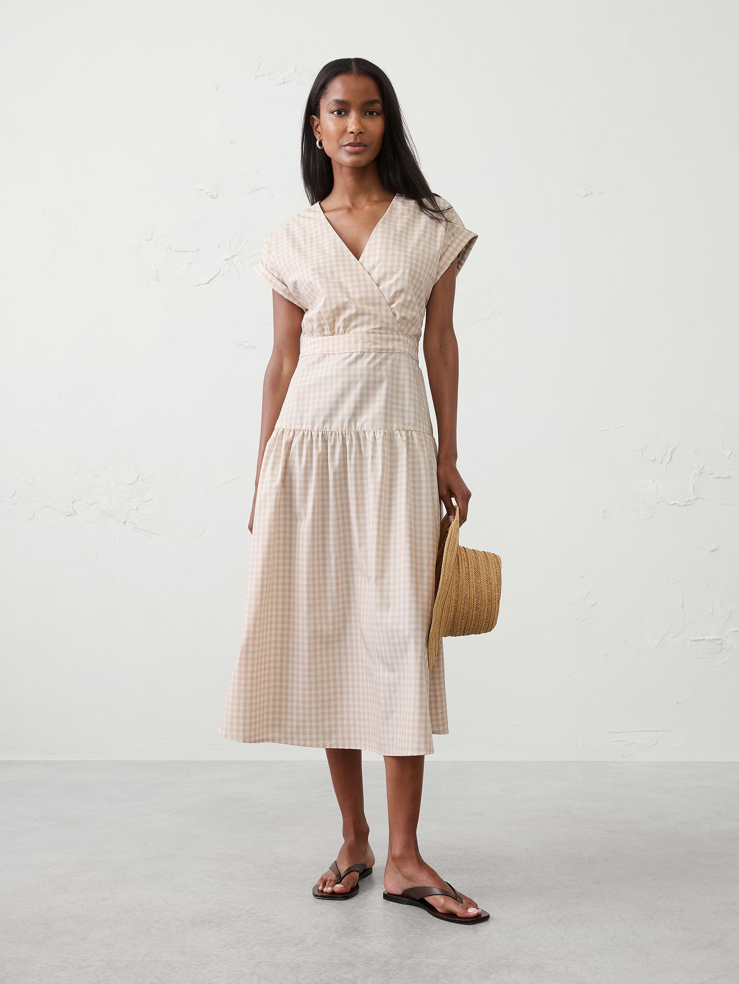 Image number 1 showing, Poplin Surplice Midi Dress