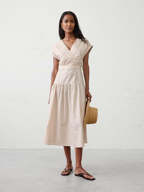 Poplin Surplice Midi Dress