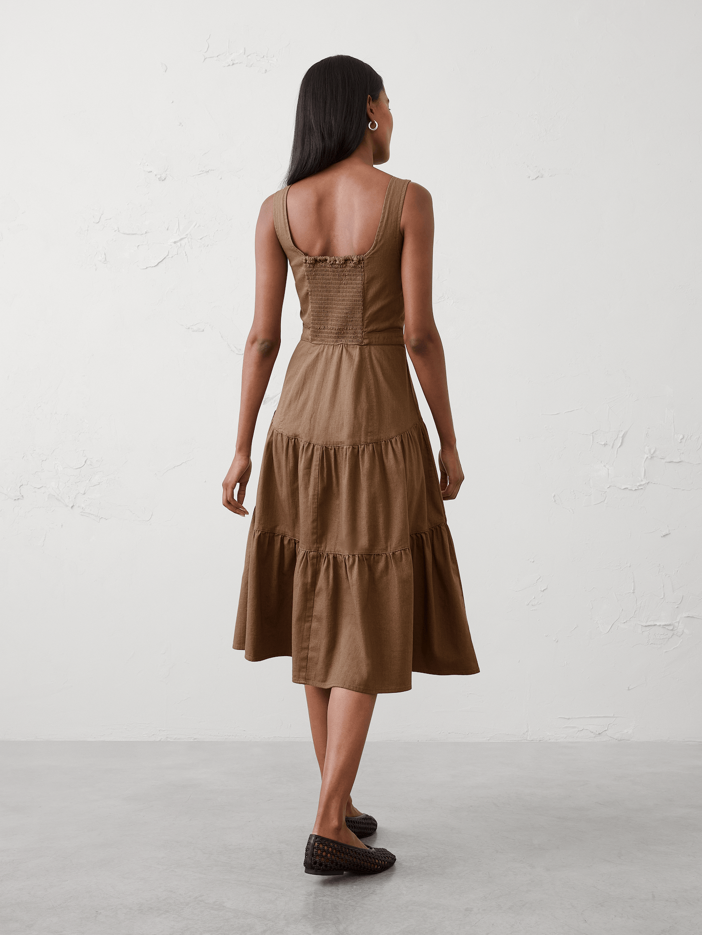 Image number 2 showing, Square-Neck Tiered Denim Midi Dress