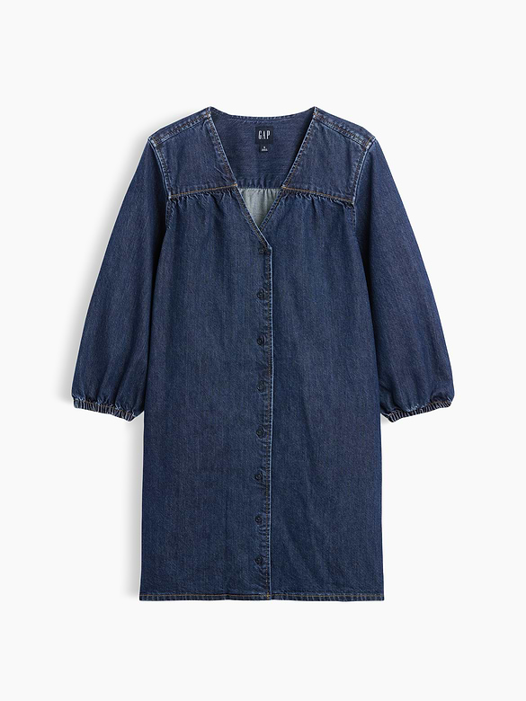 Denim V-Neck Shift Mini Dress