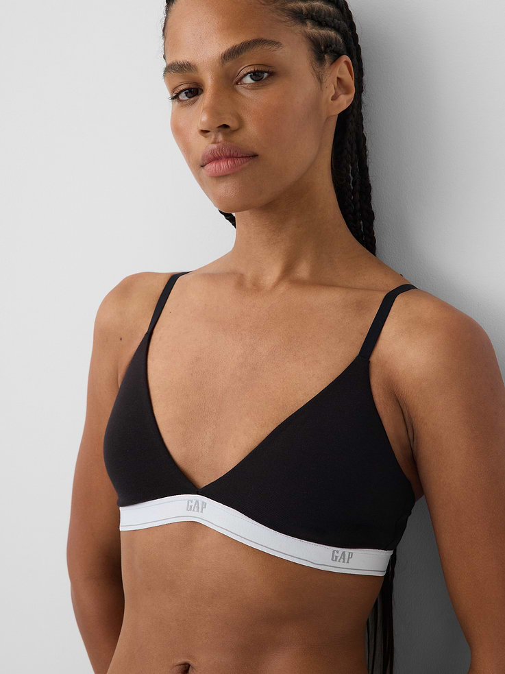 L'image numéro 3 présente Soutien-gorge à bonnets triangulaires en coton biologique extensible PureDouceur à logo