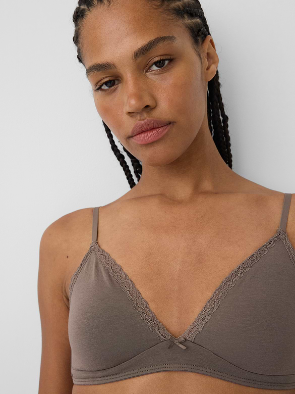 SoftMade Organic Stretch Cotton Lace-Trim Triangle Bralette
