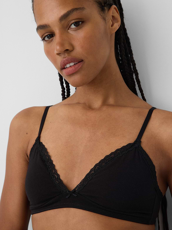 SoftMade Organic Stretch Cotton Lace-Trim Triangle Bralette