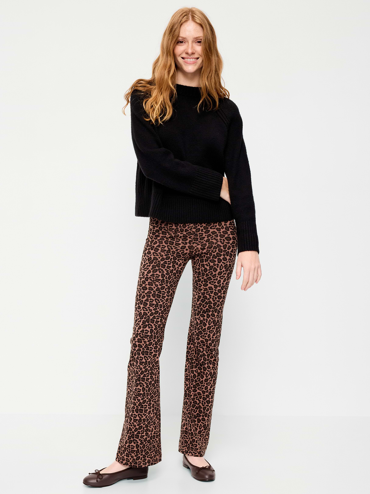 High-Waisted Fashion Flare Leggings - Brown Leopard Print by Old Navy
