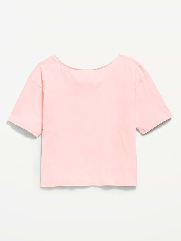 College Off-Shoulder Graphic T-Shirt for Girls