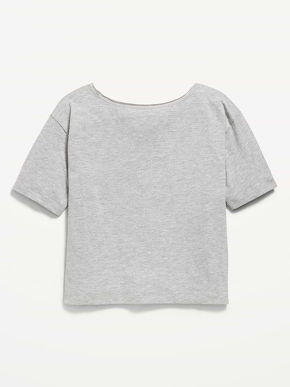 College Off-Shoulder Graphic T-Shirt for Girls