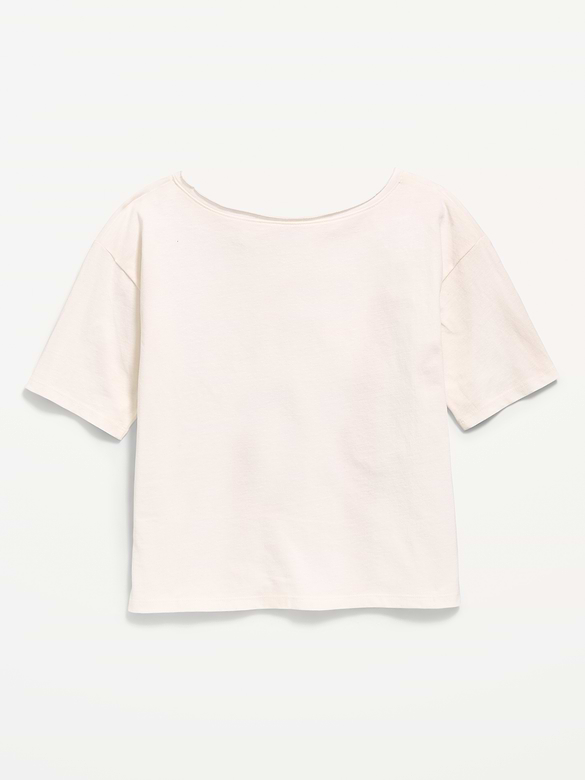 College Off-Shoulder Graphic T-Shirt for Girls