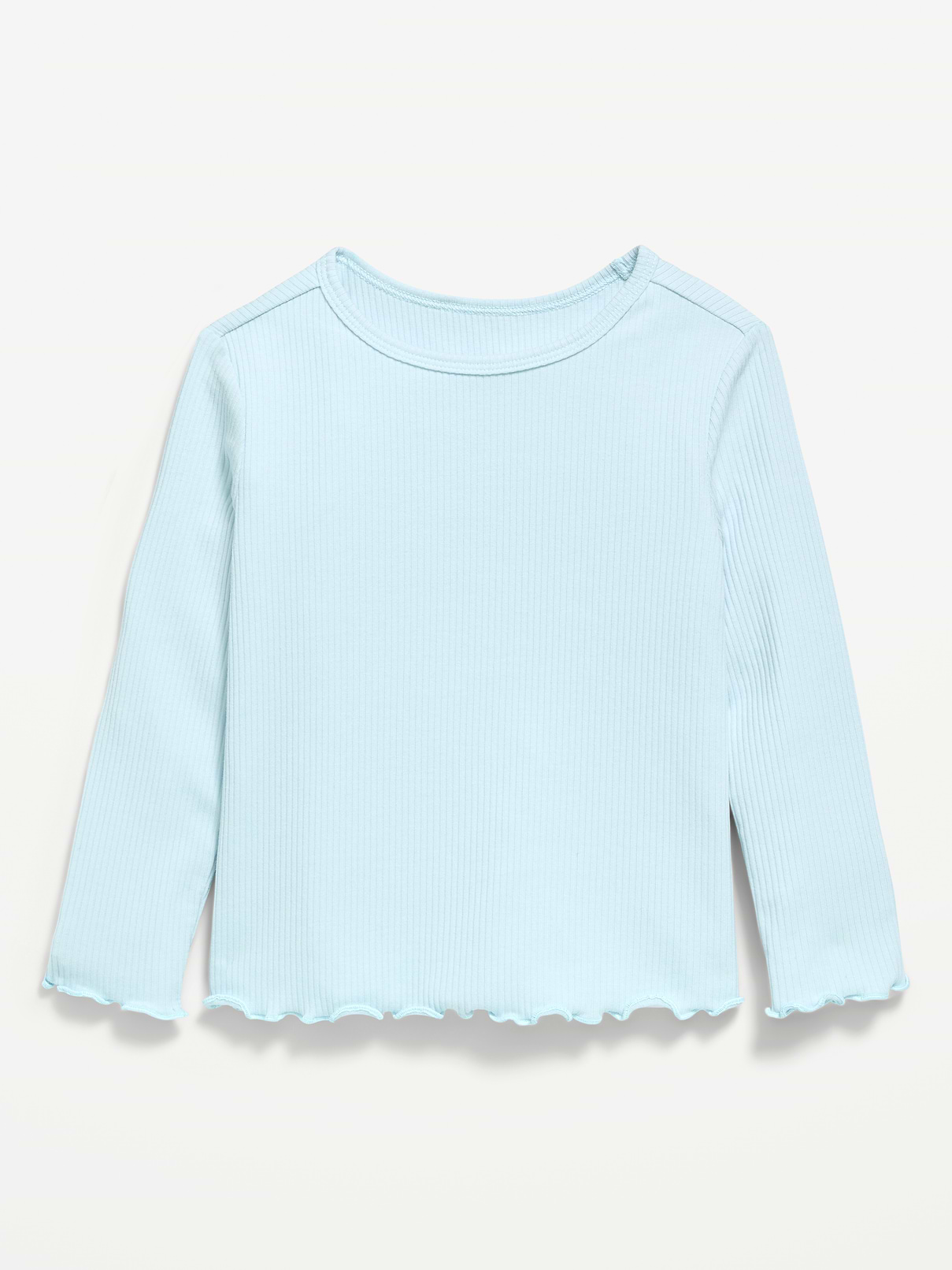 Image number 1 showing, Fitted Long-Sleeve Ribbed Lettuce-Edge T-Shirt for Toddler Girls