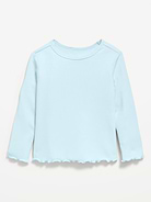 Image number 1 showing, Fitted Long-Sleeve Ribbed Lettuce-Edge T-Shirt for Toddler Girls