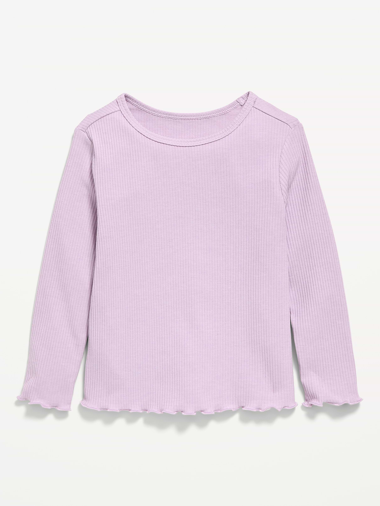 Image number 1 showing, Fitted Long-Sleeve Ribbed Lettuce-Edge T-Shirt for Toddler Girls