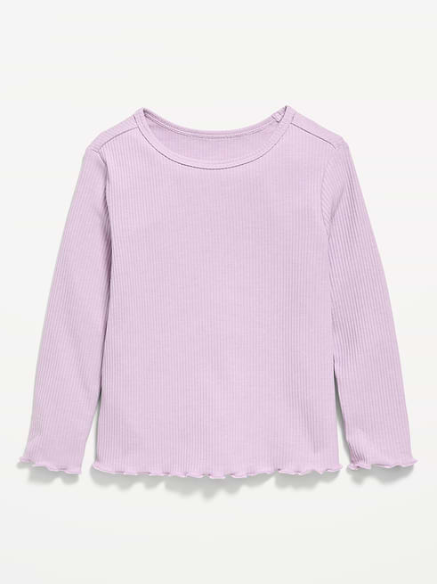 Fitted Fitted Long-Sleeve Ribbed Lettuce-Edge T-Shirt for Toddler Girls on clearance at Old Navy — 45% off