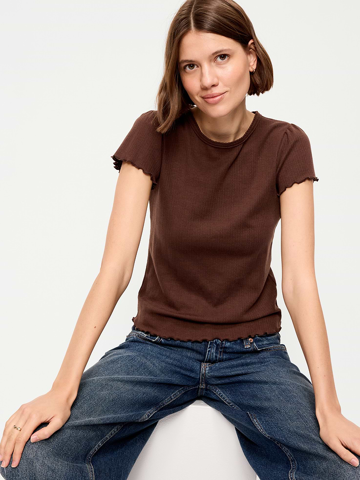 Image number 3 showing, Lettuce-Edge Pointelle Top