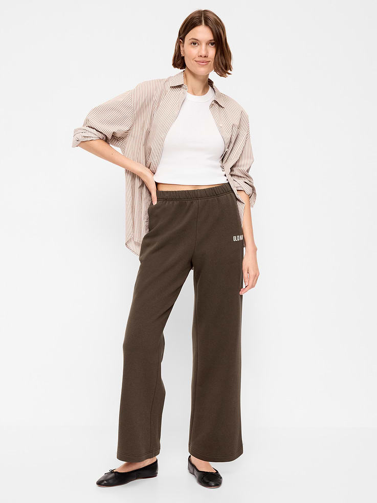 Image number 1 showing, High-Waisted Fleece Wide-Leg Sweatpants