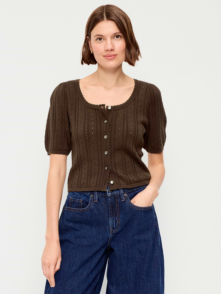 Image number 1 showing, Seaside Cotton Short-Sleeve Button-Down Sweater