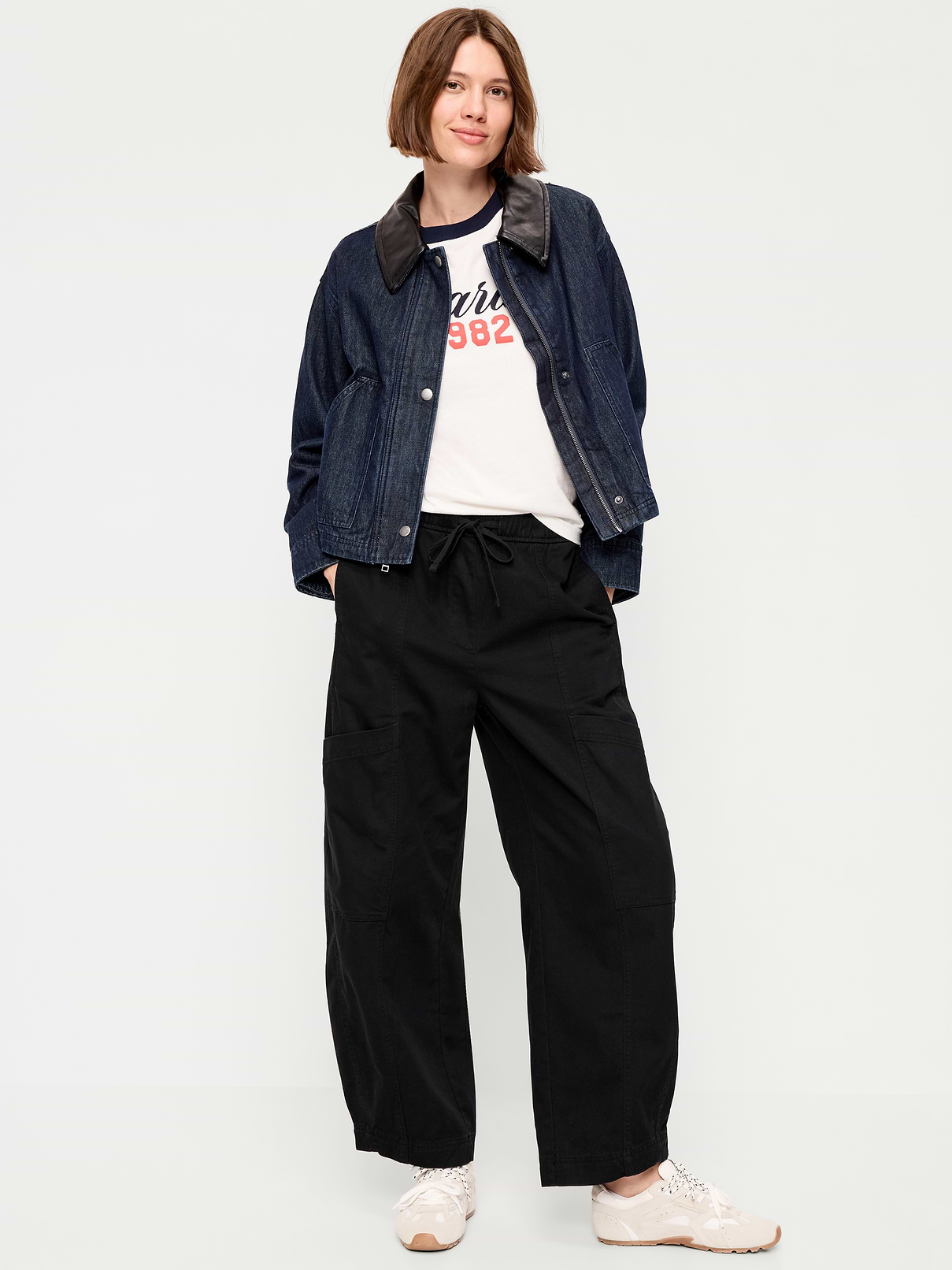 Mid-Rise Barrel-Leg Utility Pants