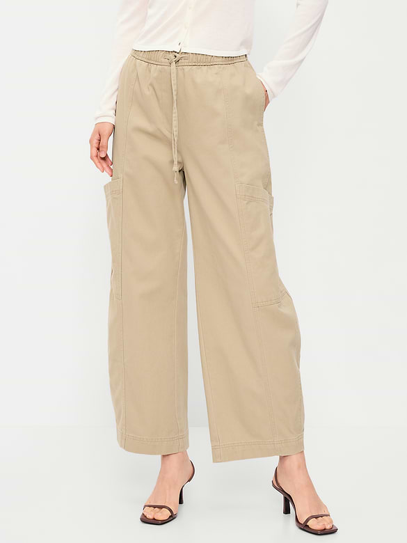 Mid-Rise Barrel-Leg Utility Pants