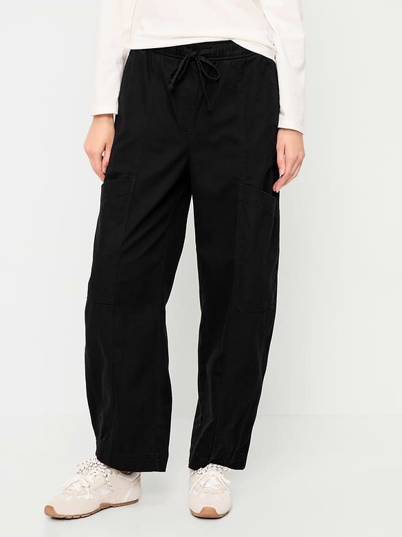 Mid-Rise Barrel-Leg Utility Pants