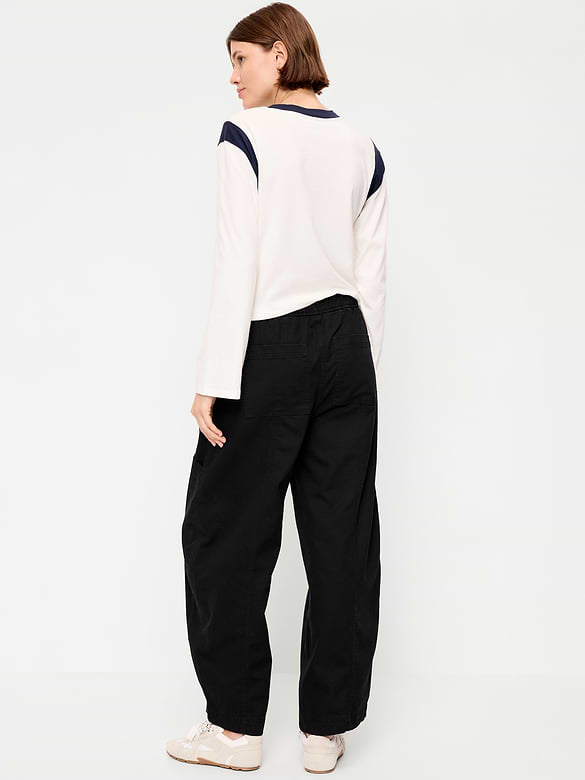 Mid-Rise Barrel-Leg Utility Pants