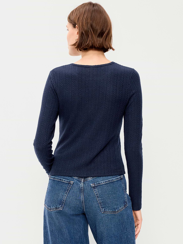 L'image numéro 2 présente Haut en tricot pointelle à manches longues boutonné sur le devant