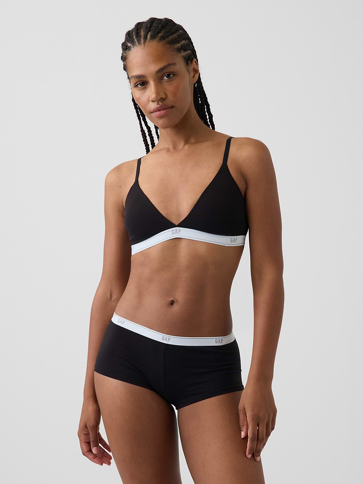 L'image numéro 1 présente Soutien-gorge à bonnets triangulaires en coton biologique extensible PureDouceur à logo