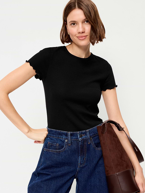 Fitted Waffle-Knit Cropped T-Shirt