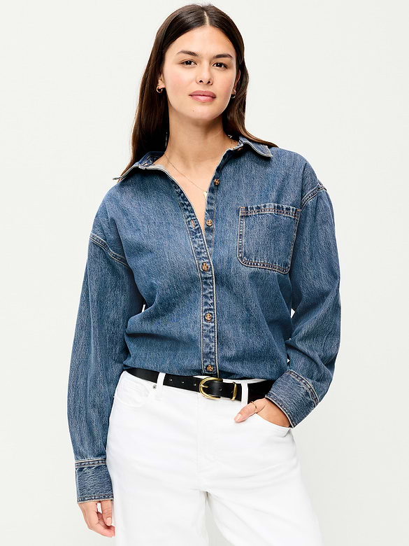 Oversized Boyfriend Button-Down Jean Shirt
