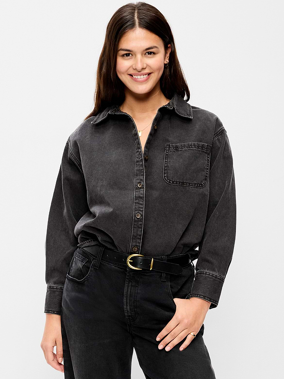 Oversized Boyfriend Button-Down Jean Shirt