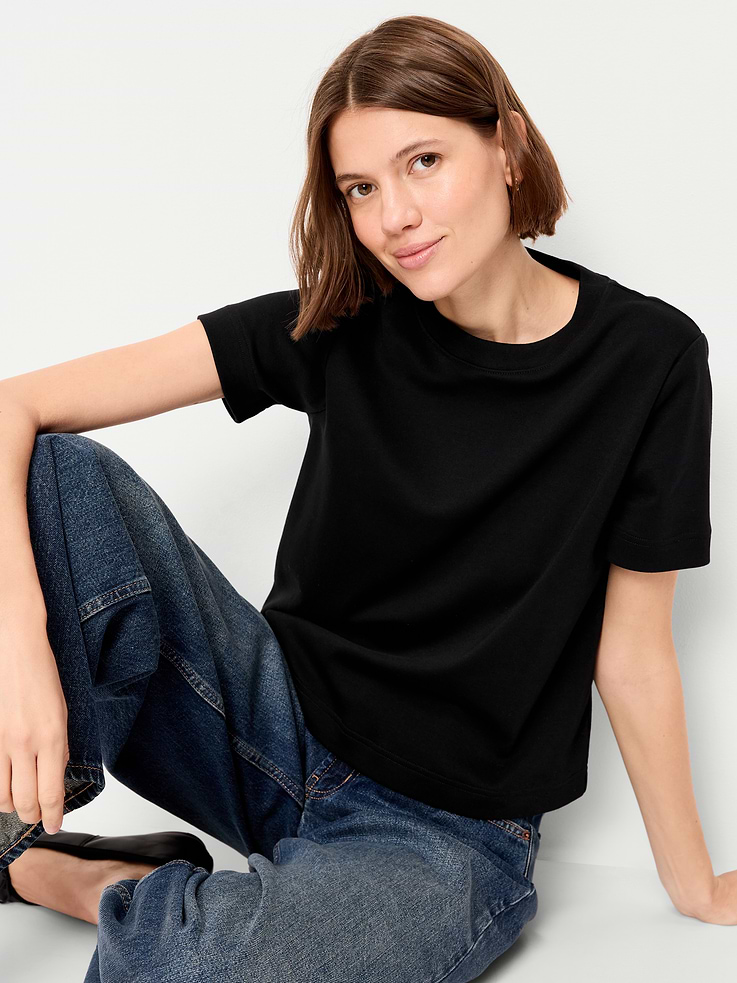 L'image numéro 3 présente T-shirt ras du cou court en tissu épais