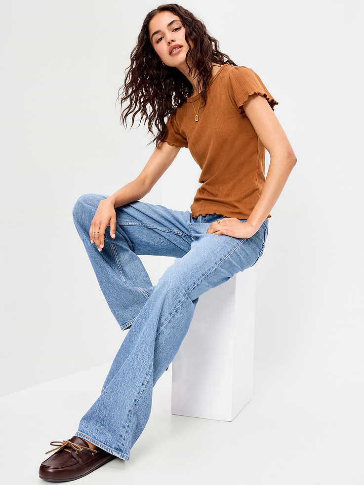 Image number 3 showing, Lettuce-Edge Pointelle Top