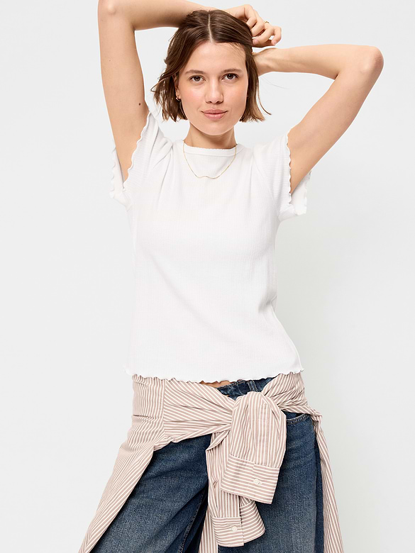 Lettuce-Edge Pointelle Top