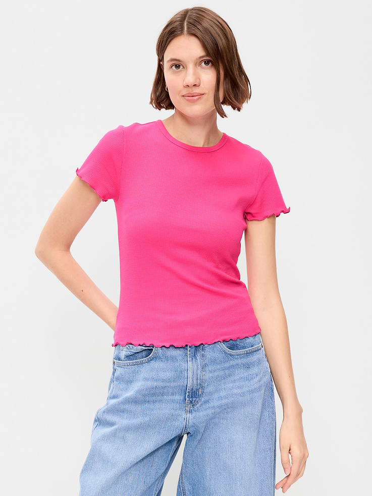 Image number 1 showing, Fitted Waffle-Knit Cropped T-Shirt