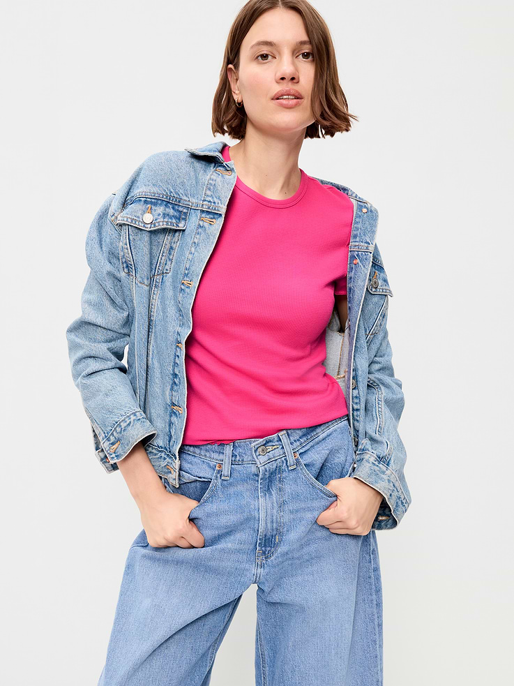 Image number 3 showing, Fitted Waffle-Knit Cropped T-Shirt