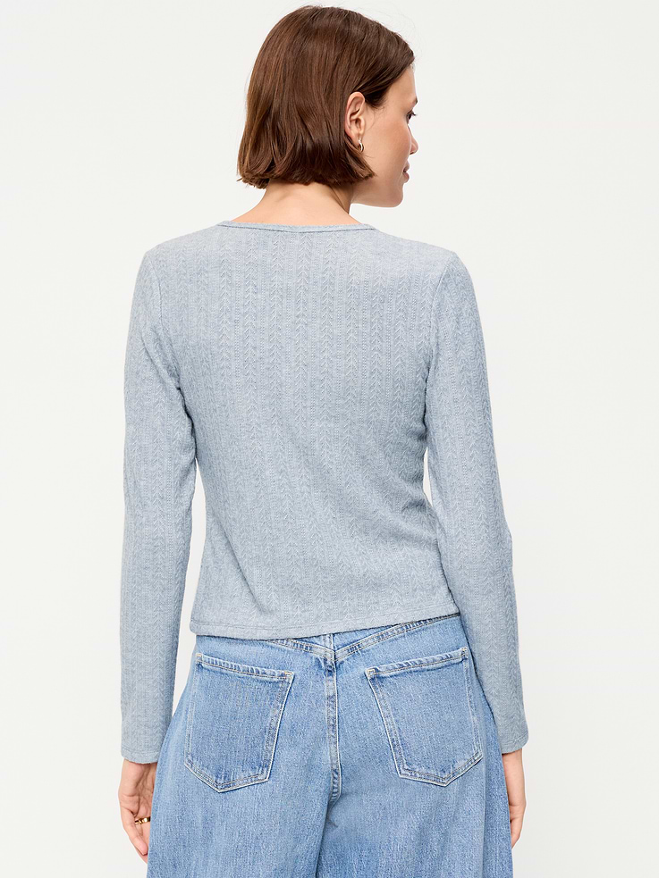 Image number 2 showing, Long-Sleeve Button-Front Pointelle Top