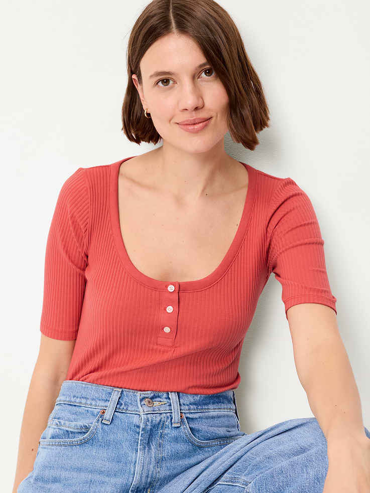 Image number 3 showing, Scoop-Neck Fitted Henley Top